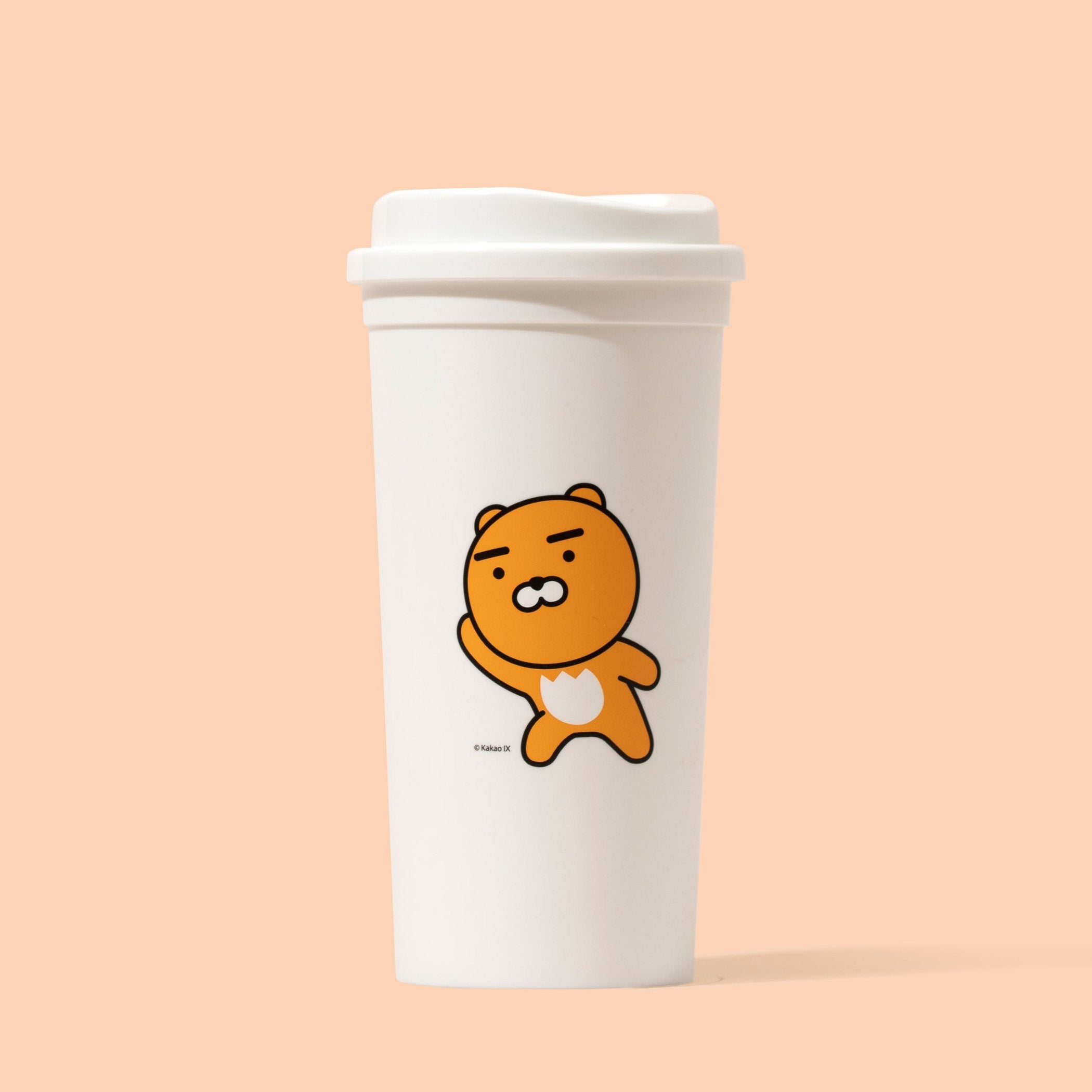 White Reusable Tumblers KakaoFriends Licensed Design - 16.9oz travel coffee tea mug with lid (RYAN)